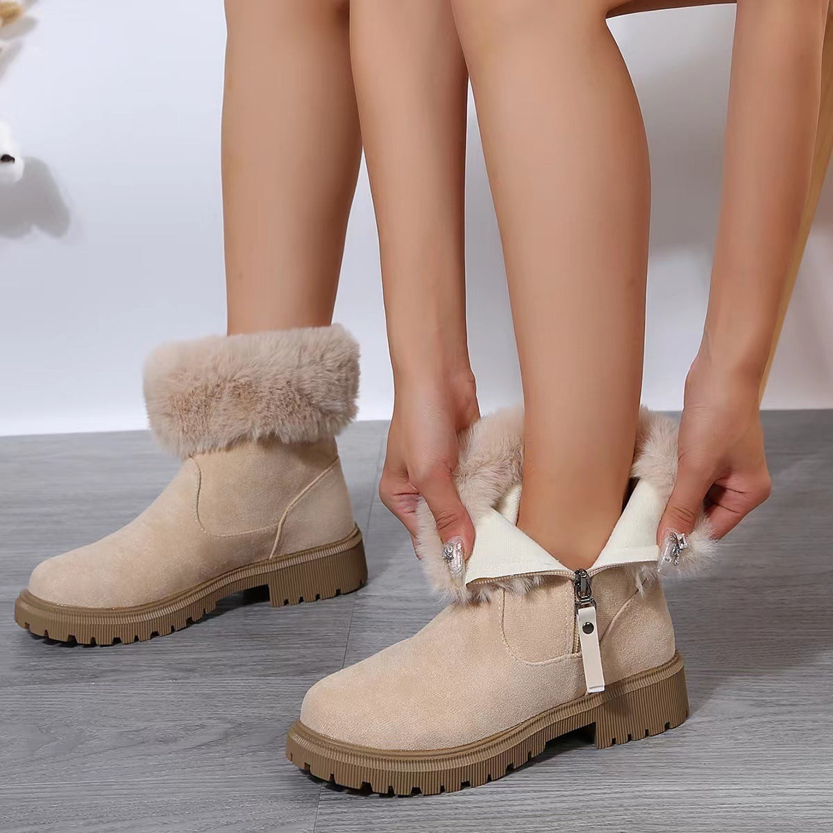 Stivaletti invernali con zip in similpelle da donna