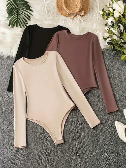 Body a maniche lunghe da donna, set da 3