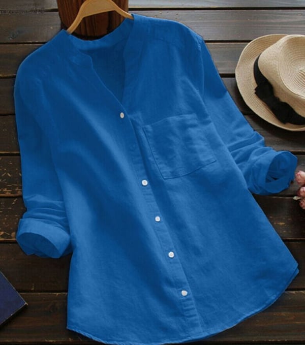 Blusa in cotone e lino a maniche lunghe da donna