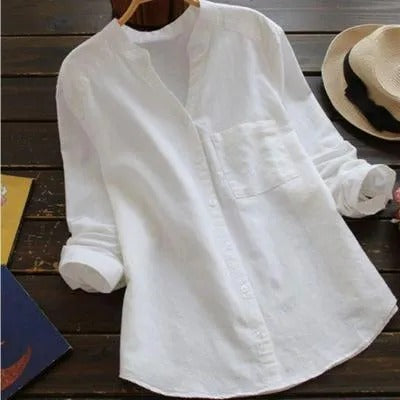 Camicia da donna in misto lino e cotone