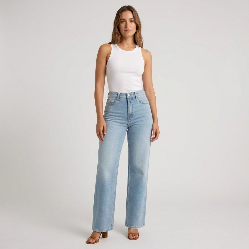 Jeans Dritti a Vita Alta da Donna – Stile Casual Cropped