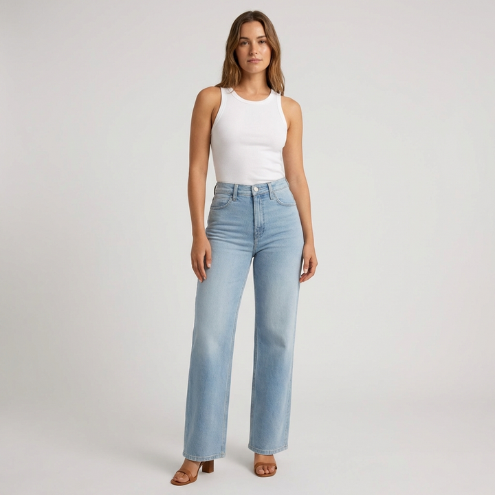 Jeans Dritti a Vita Alta da Donna – Stile Casual Cropped