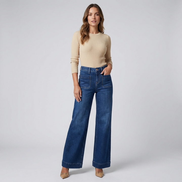 Jeans a gamba larga alta da donna