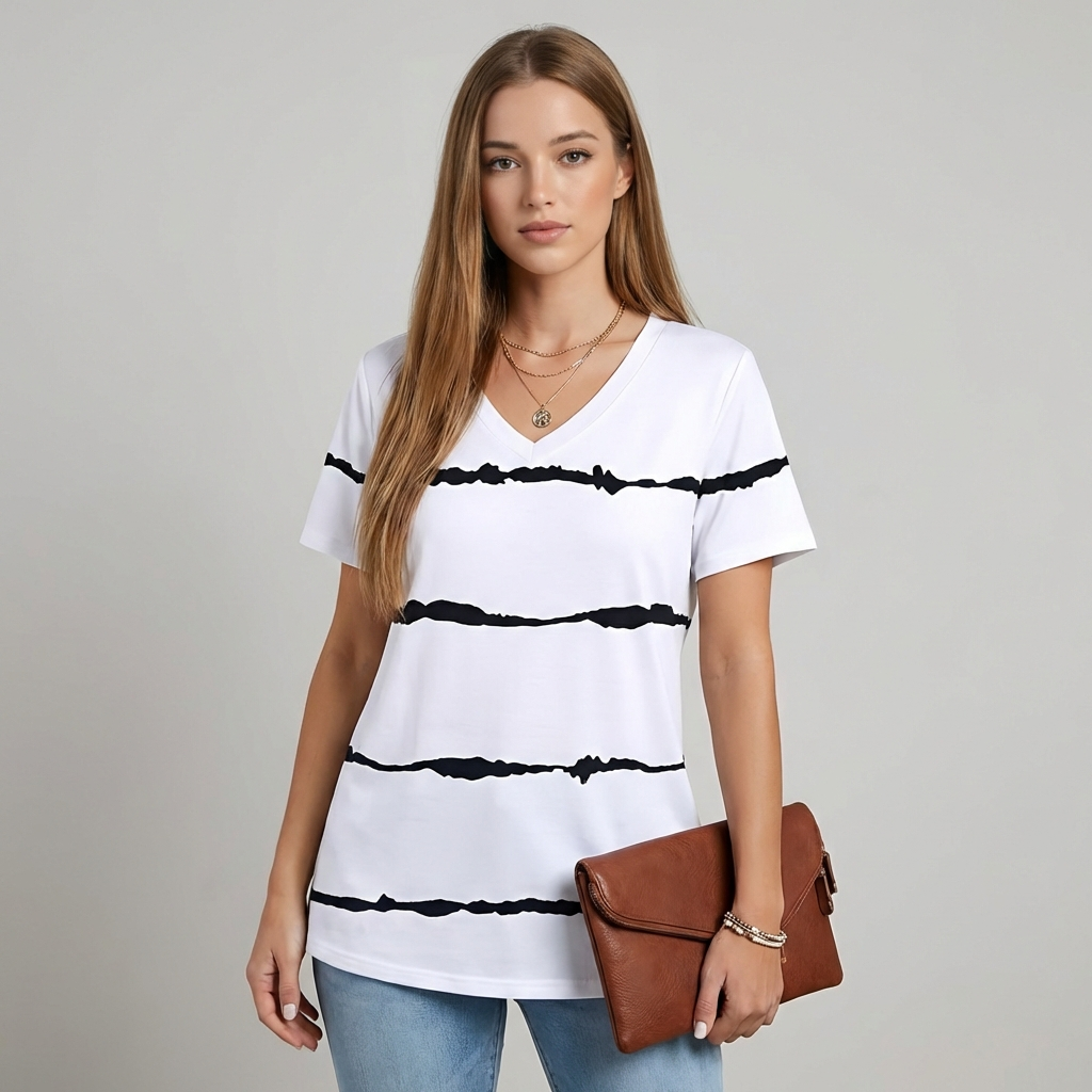 Top a maniche corte con collo a V per donna