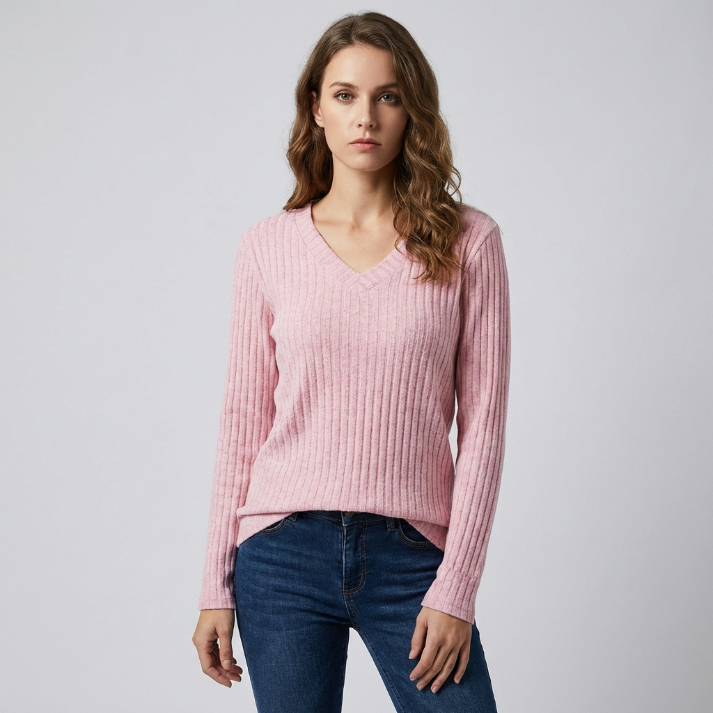 Maglia a tunica con scollo a V e maniche lunghe da donna
