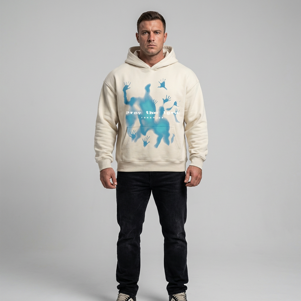 Felpa oversize unisex con cappuccio e stampa vintage