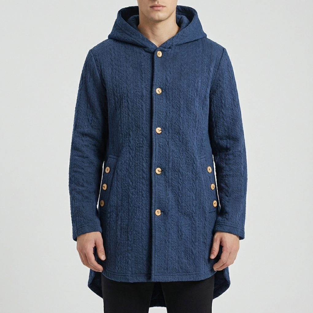 Cappotto Tessuto con Cappuccio e Bottone Fronte