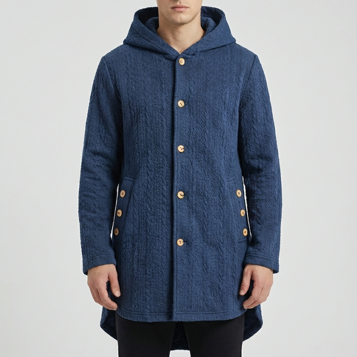 Cappotto Tessuto con Cappuccio e Bottone Fronte