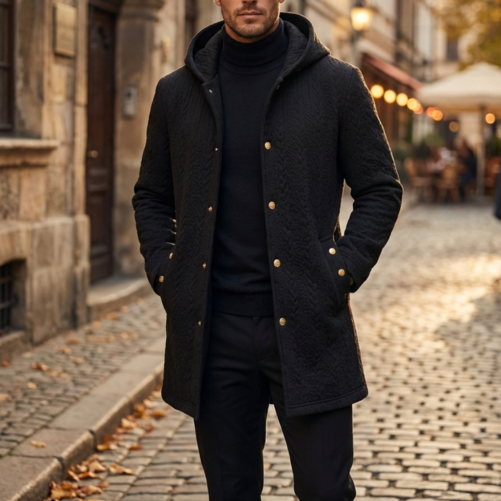 Cappotto Tessuto con Cappuccio e Bottone Fronte