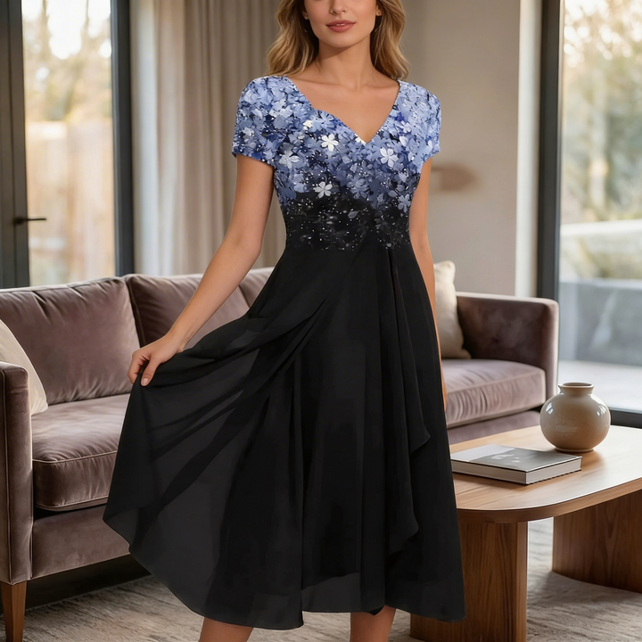 Abito Midi Scollo a V con Stampa Floreale per Donne