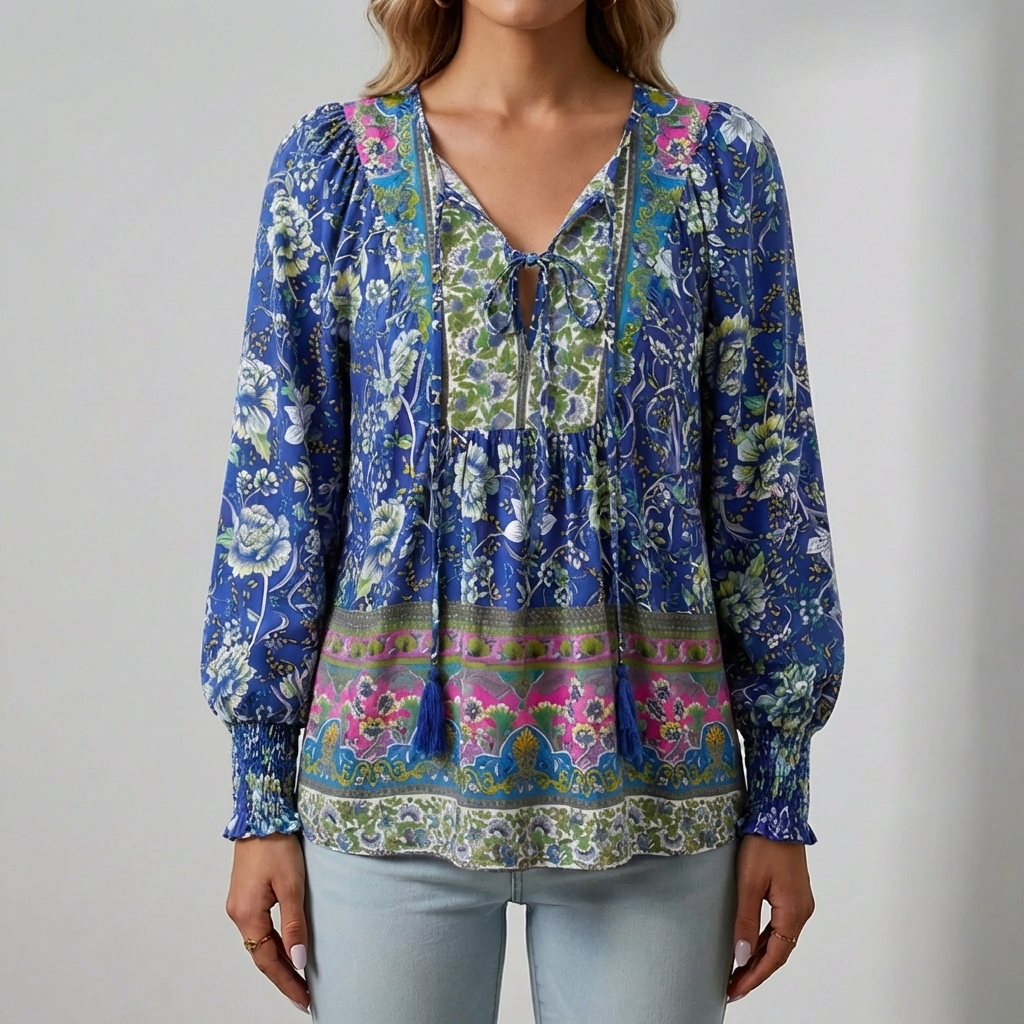 Blusa Boho a Stampa Floreale per Donne