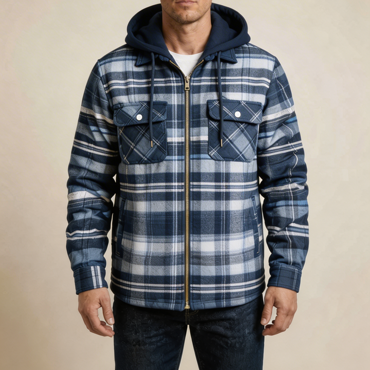 Giacca a Camicia a Quadrati con Cappuccio per Uomini
