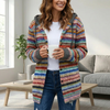 Cardigan in Maglia a Strisce Multicolore con Cappuccio per Donne