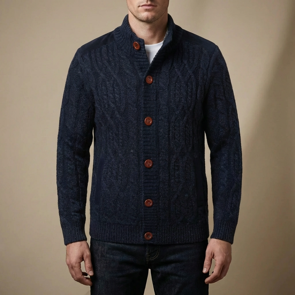Cardigan in Maglia a Cavo Foderato