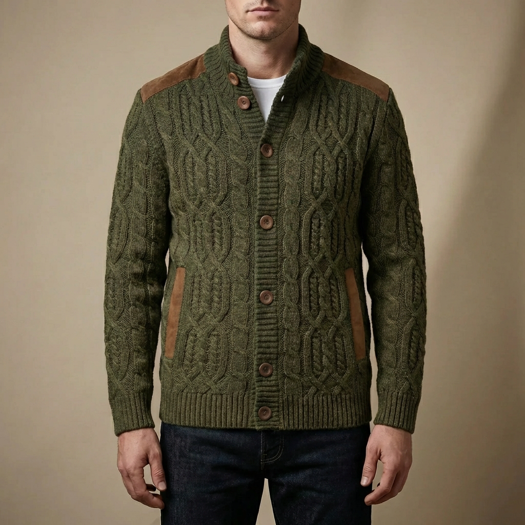 Cardigan in Maglia a Cavo Foderato