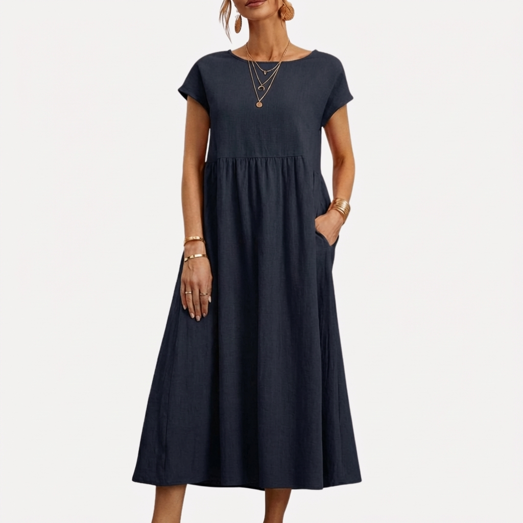 Abito in Cotone Vintage con Collo O per Donne