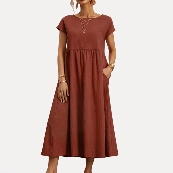 Abito in Cotone Vintage con Collo O per Donne