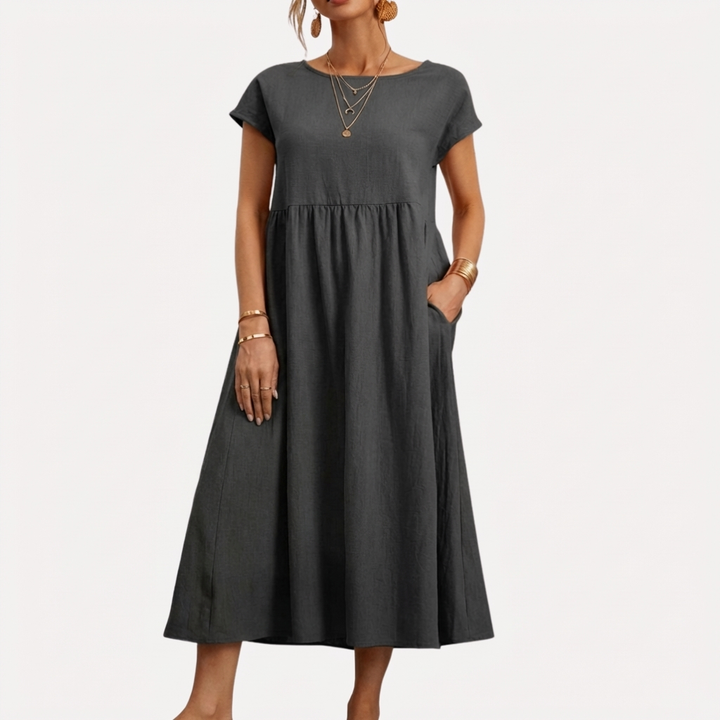 Abito in Cotone Vintage con Collo O per Donne