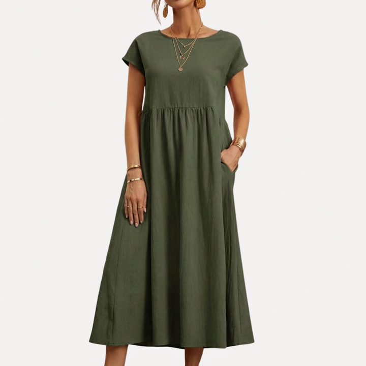 Abito in Cotone Vintage con Collo O per Donne