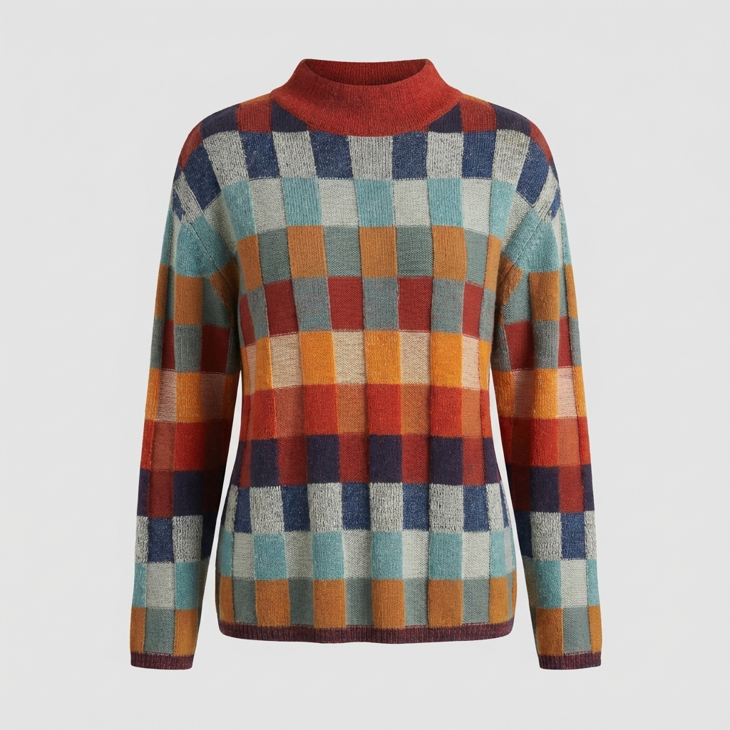 Maglione a Collo Alto Color Block per Donna
