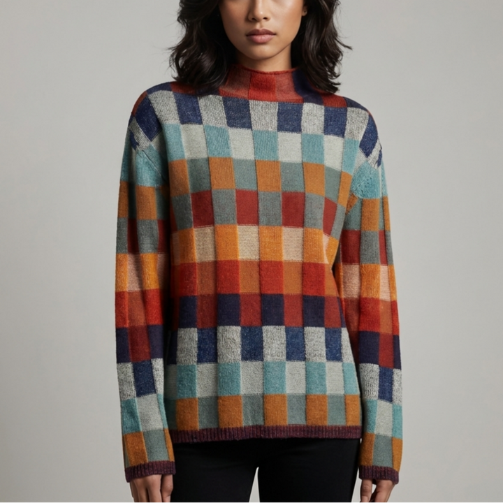Maglione a Collo Alto Color Block per Donna