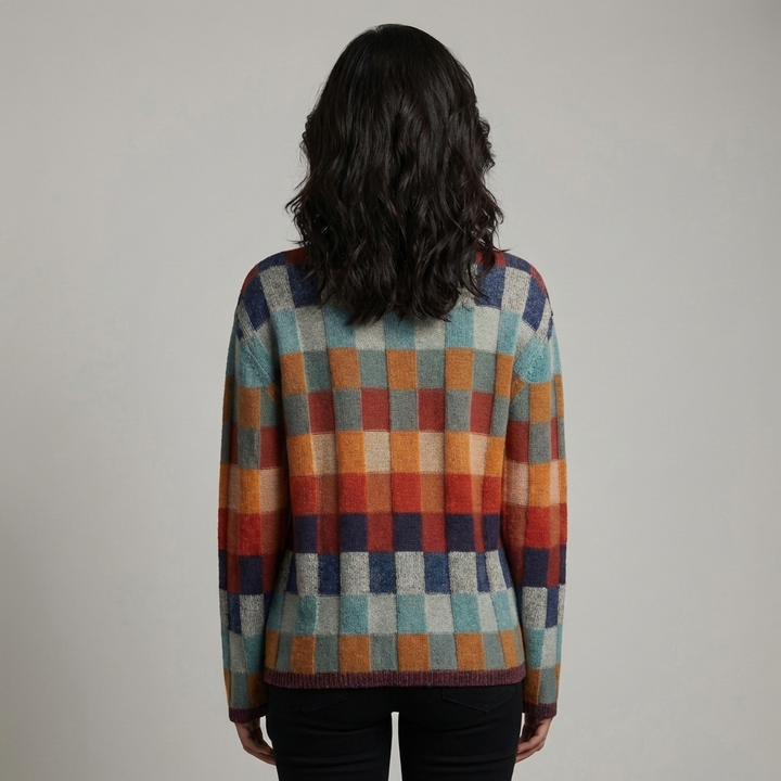 Maglione a Collo Alto Color Block per Donna