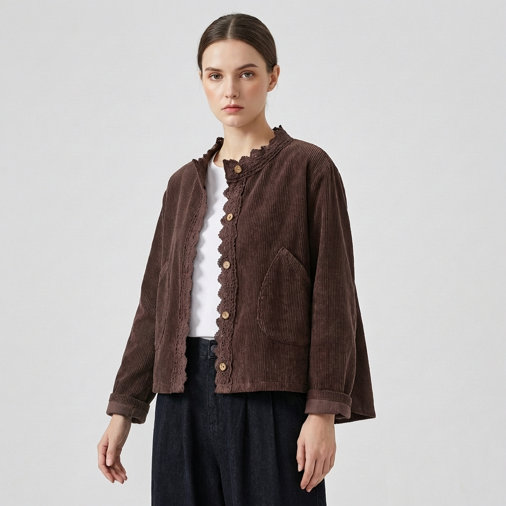Giacca in Corduroy con Dettagli a Cucitura per Donne