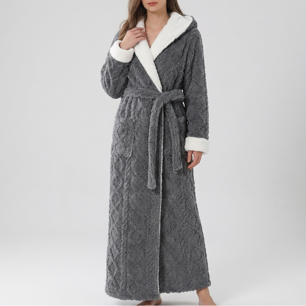 Accappatoio Flanella Donna spesso con Cappuccio