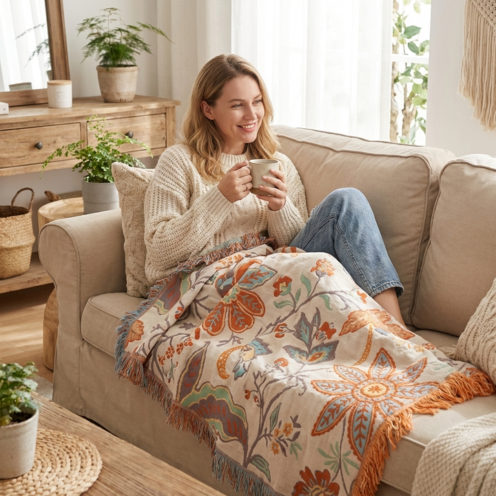 Coperta Floreale Accogliente Boho
