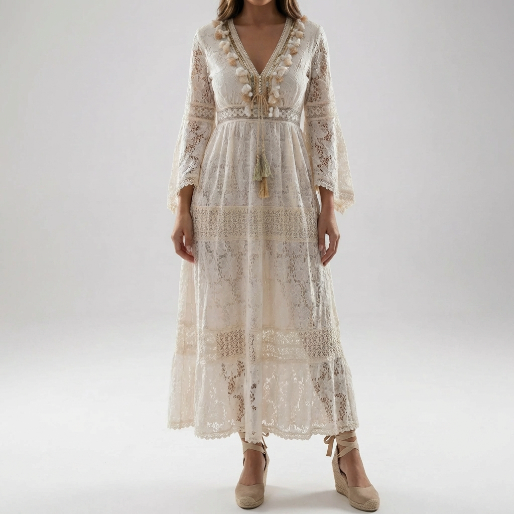 Abito Maxi in Pizzo con Mani Svasate