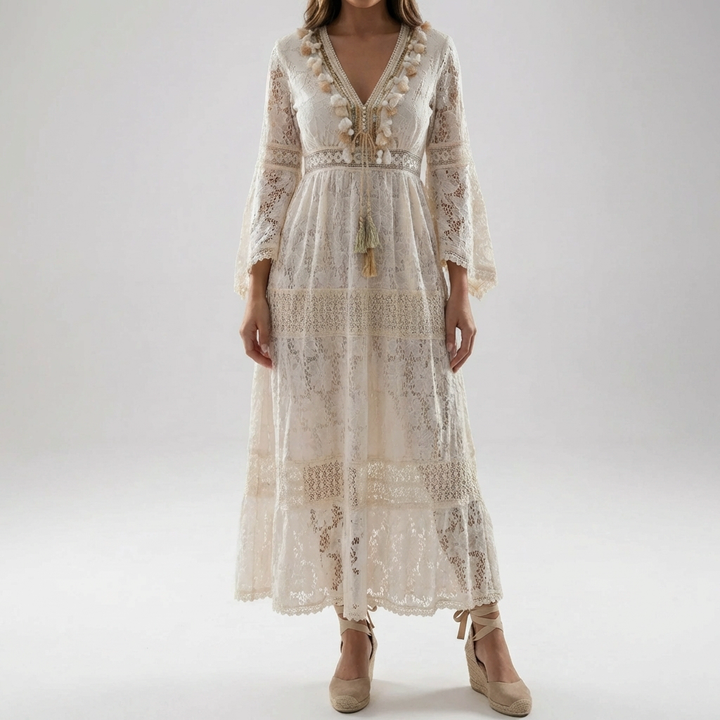 Abito Maxi in Pizzo con Mani Svasate