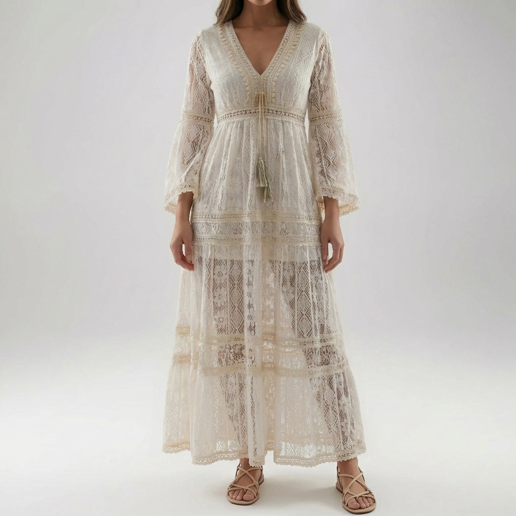 Abito Maxi in Pizzo con Mani Svasate