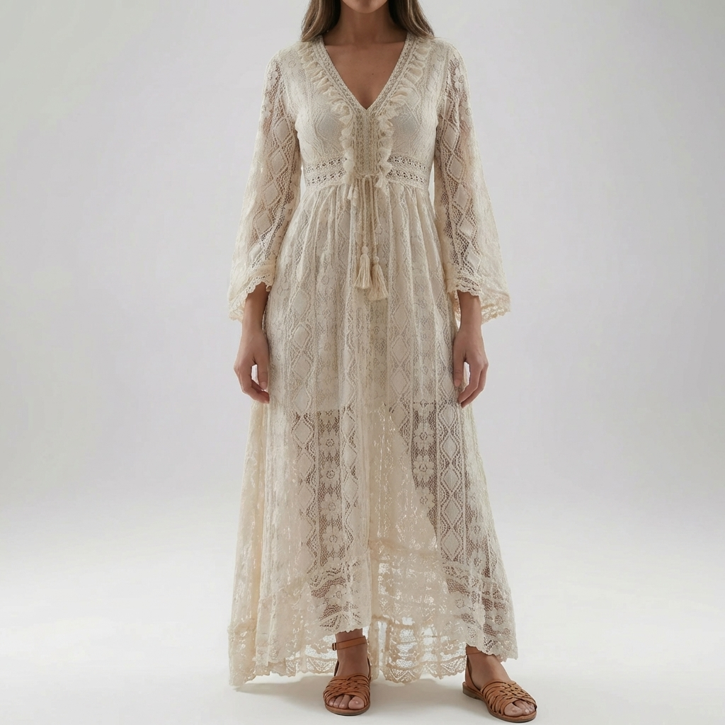 Abito Maxi in Pizzo con Mani Svasate