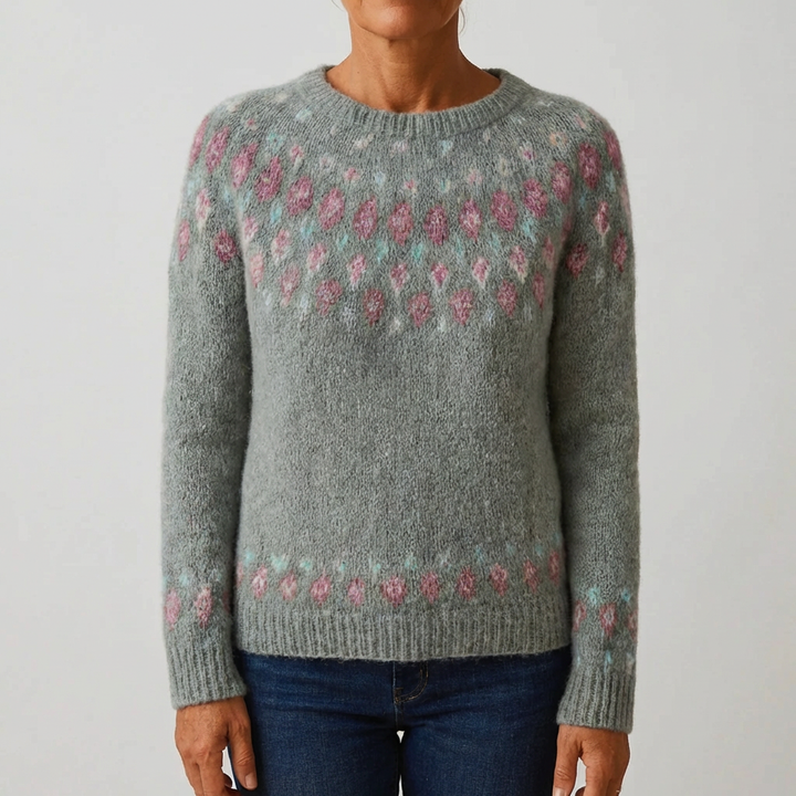 Maglione a Collo Crew Stampato Fair Isle per Donne