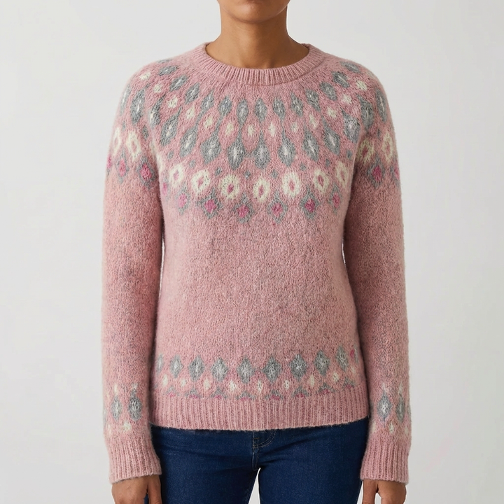 Maglione a Collo Crew Stampato Fair Isle per Donne