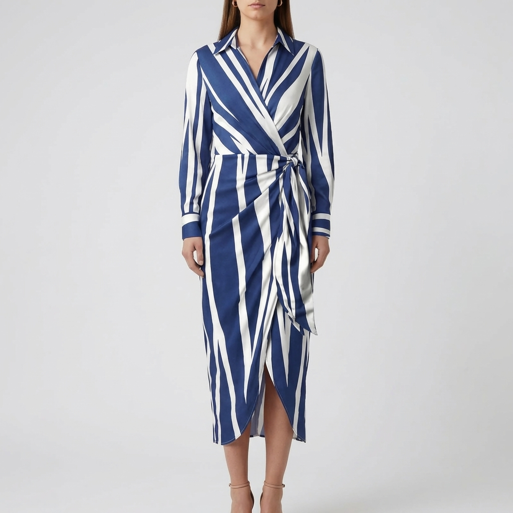 Abito Camicia Midi a Righe Bold