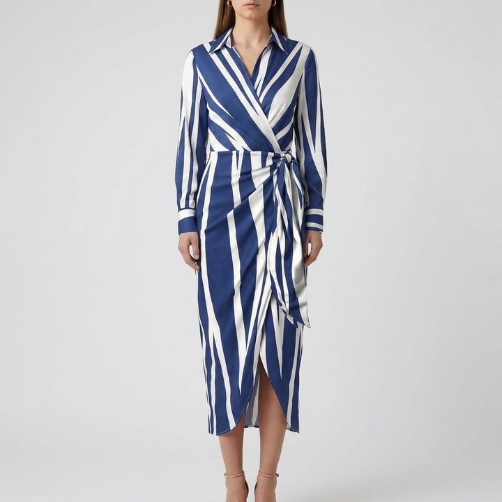 Abito Camicia Midi a Righe Bold