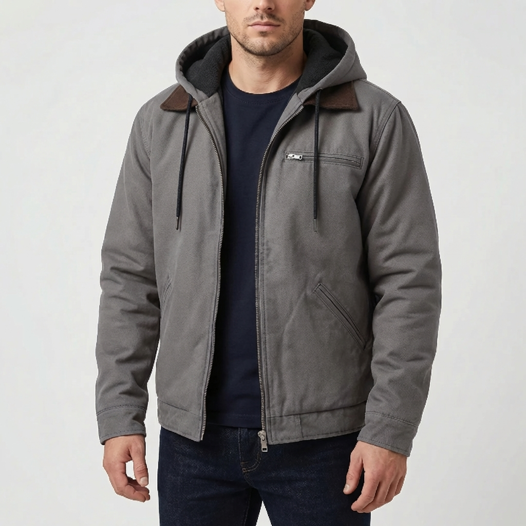 Giacca Zip con Cappuccio Foderata in Pile per Uomo