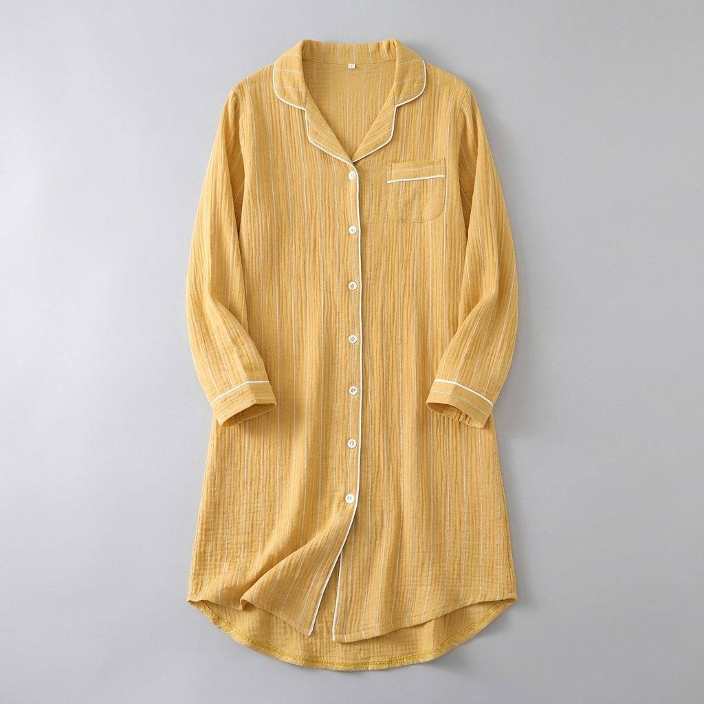Camicia da notte leggera in cotone a righe per donne