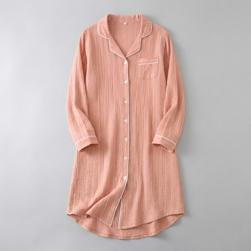 Camicia da notte leggera in cotone a righe per donne
