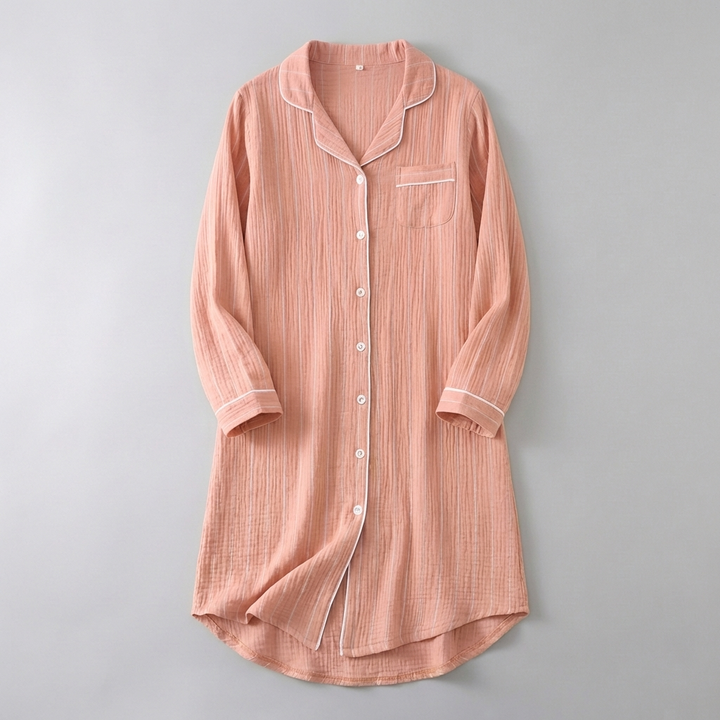 Camicia da notte leggera in cotone a righe per donne