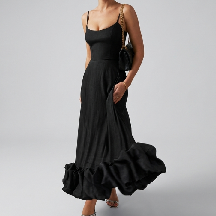 Abito Midi Elegante da Sera con Ruffles per Donne