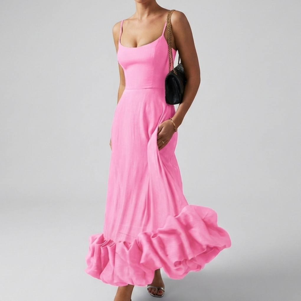 Abito Midi Elegante da Sera con Ruffles per Donne
