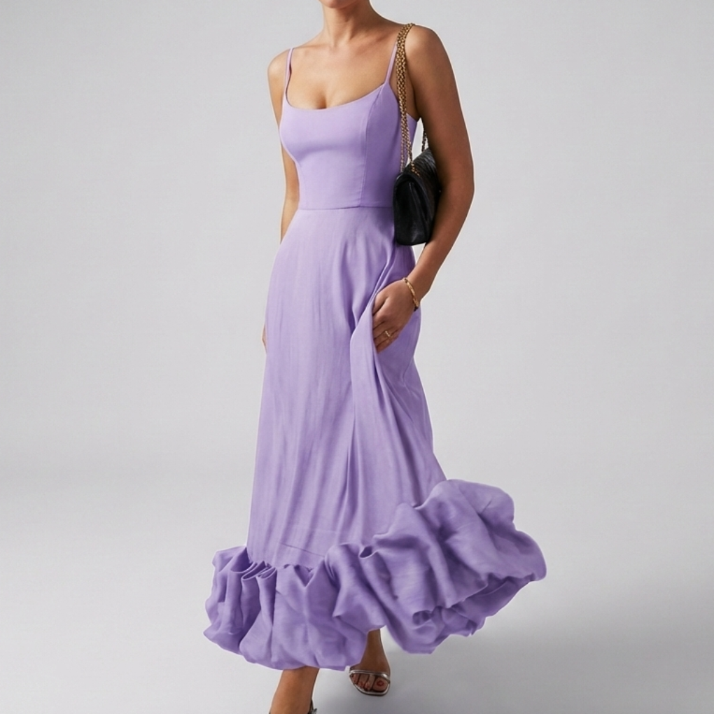 Abito Midi Elegante da Sera con Ruffles per Donne