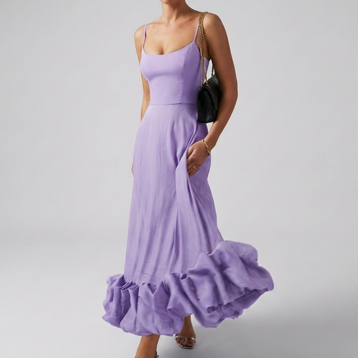 Abito Midi Elegante da Sera con Ruffles per Donne