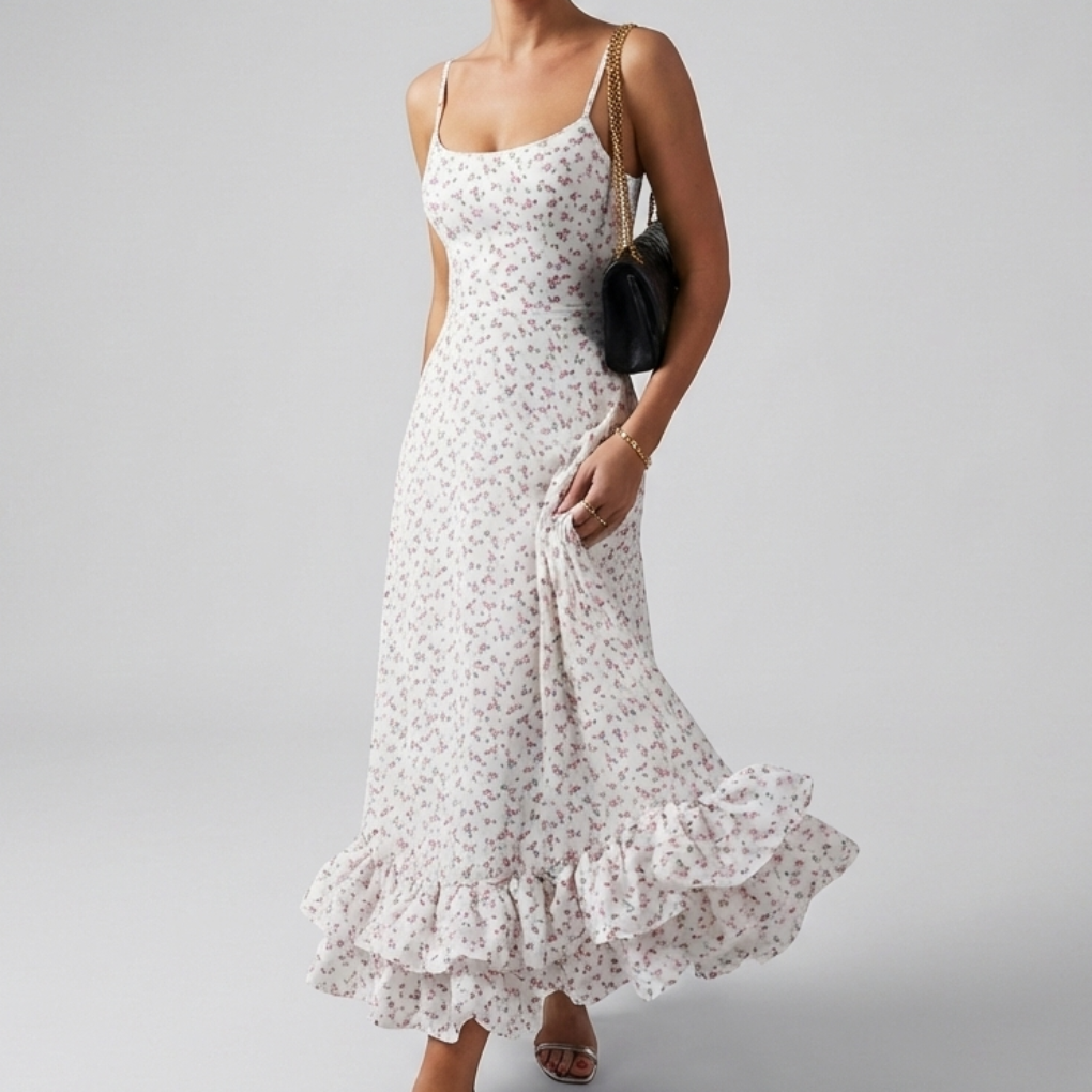 Abito Midi Elegante da Sera con Ruffles per Donne