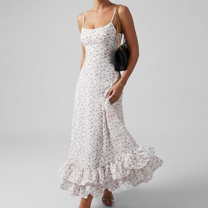 Abito Midi Elegante da Sera con Ruffles per Donne