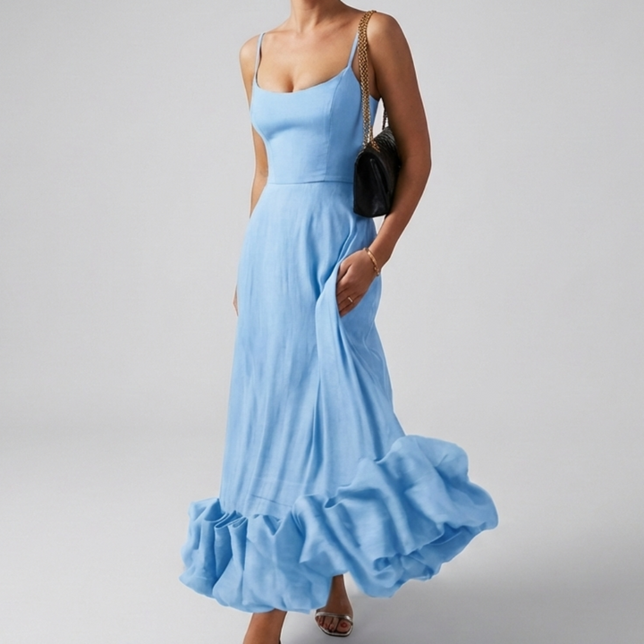 Abito Midi Elegante da Sera con Ruffles per Donne