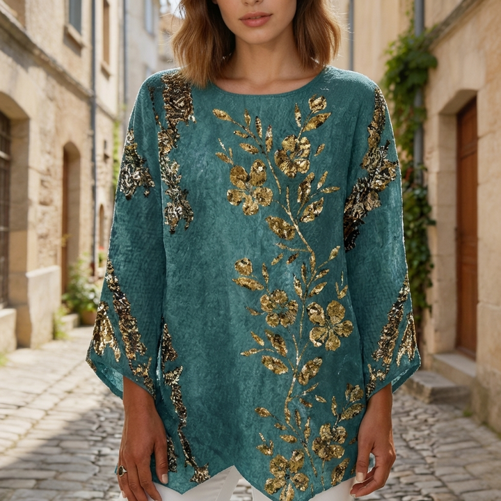 Blusa a Maniche Lunghe con Stampa Floreale