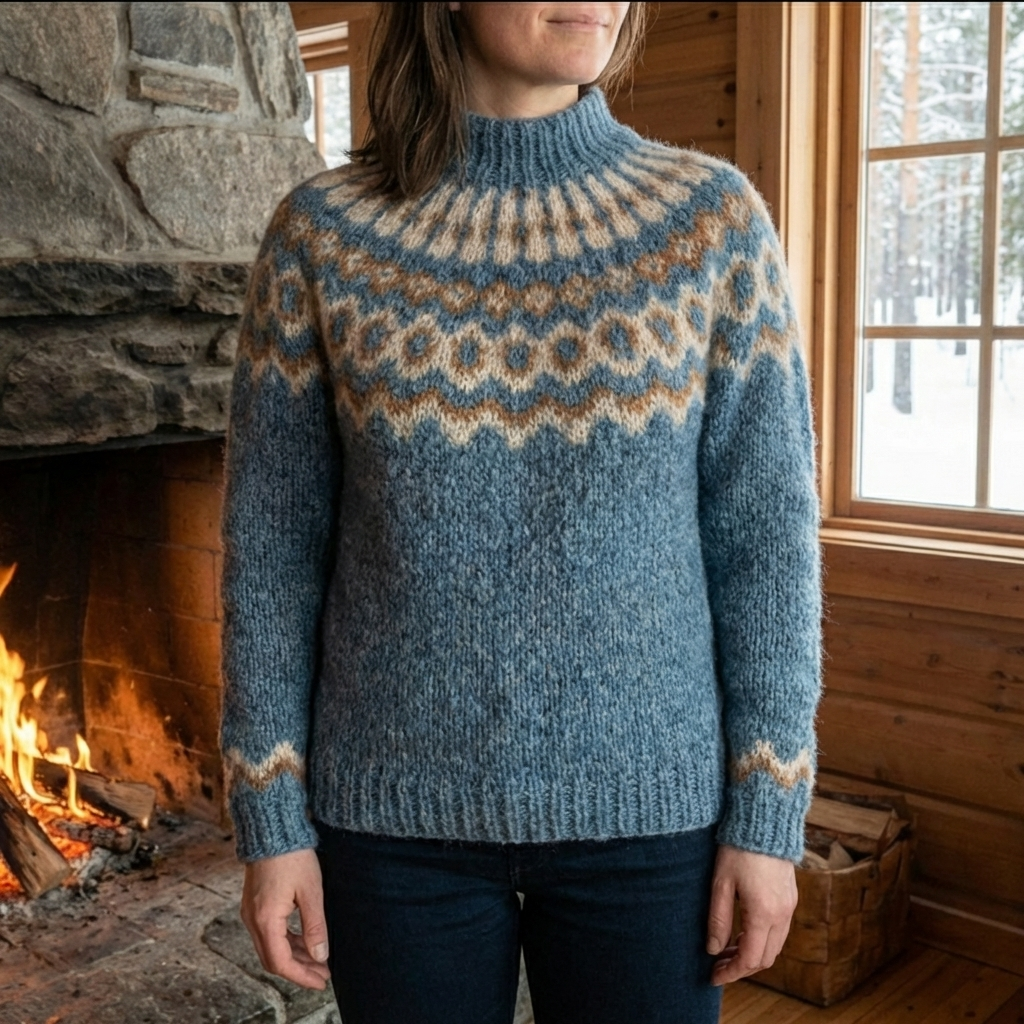 Maglione da donna con motivo Fair Isle e polsini a coste
